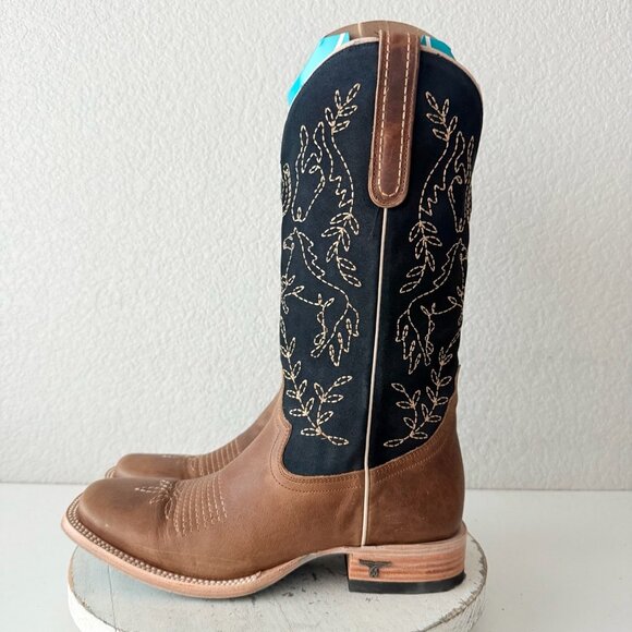Lane BRIDLEWOOD Womens Square Toe Cowboy Boots Brown Navy Western Size 9 - Picture 4 of 16